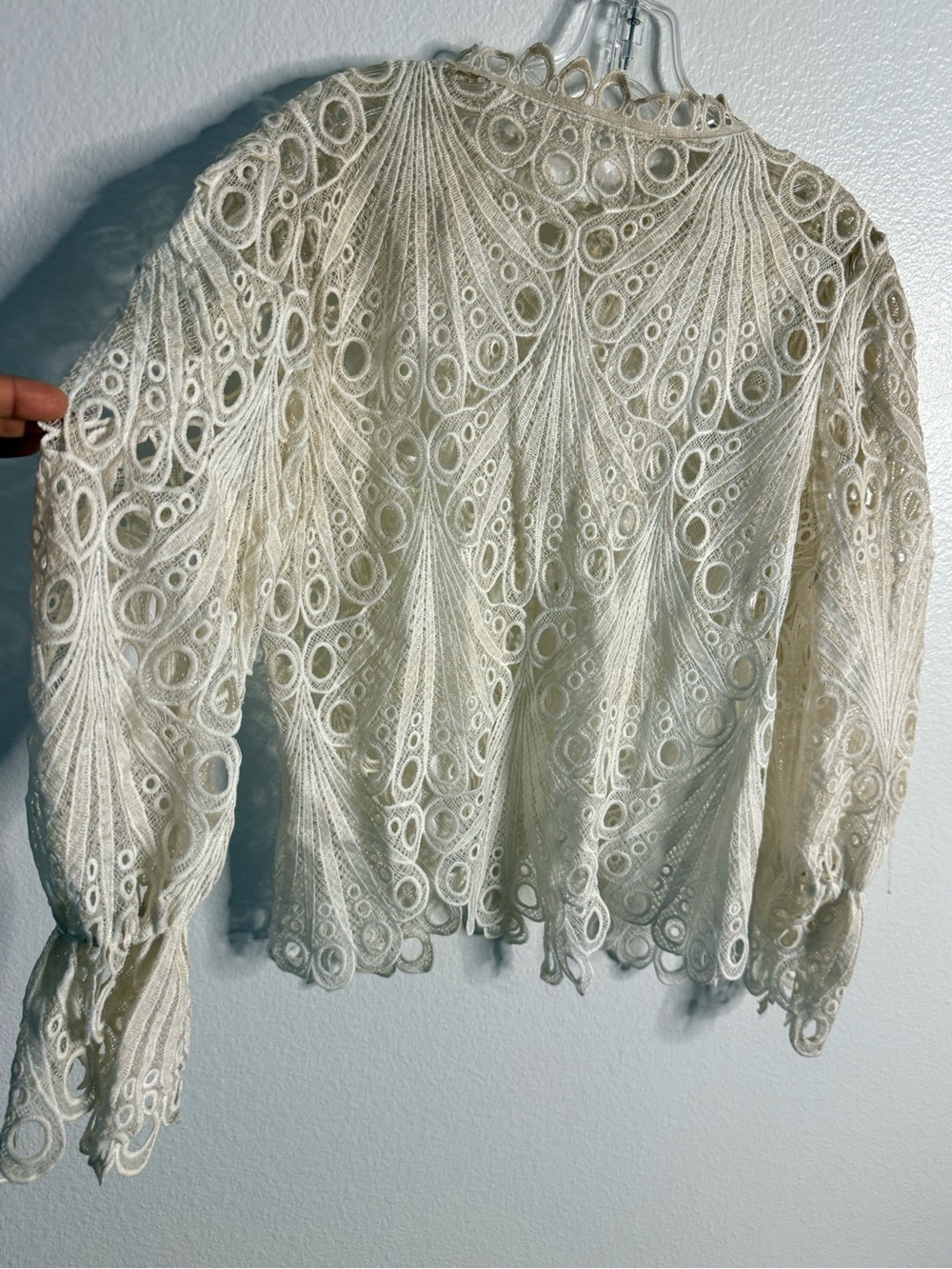 Ivory Ombré Sheer Lace Bell Sleeve Blouse Size Small (40”-44” B) - Picture 8 of 8